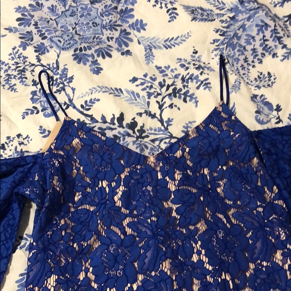 Blue off the shoulder dress. - Picture 3 of 6